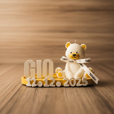 Bandeja decorativa personalizada con nombre y fecha de nacimiento y vela de osito Velatea