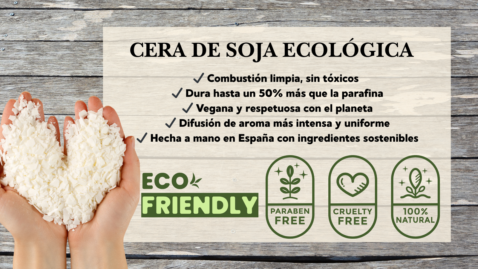 Velas de soja ecológicas hechas en España 🕯️✨. Combustión limpia, más duraderas y sostenibles, libres de parabenos y cruelty-free.