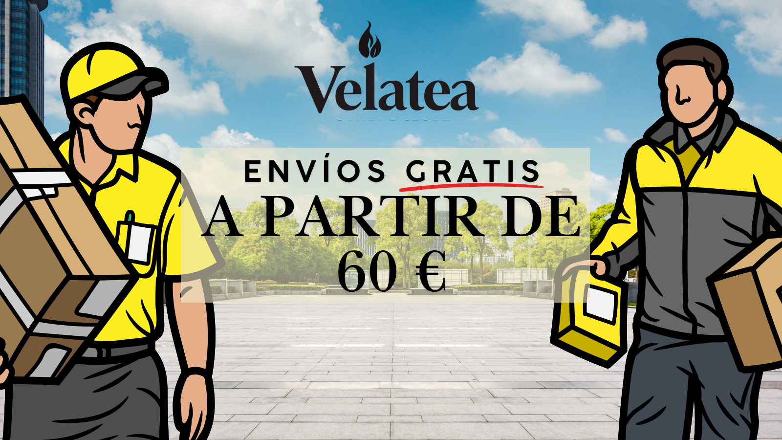 Disfruta de envíos gratis en Velatea a partir de 60 € 🌿✨. Velas de soja artesanales y wax melts directos a tu hogar, sin coste adicional.