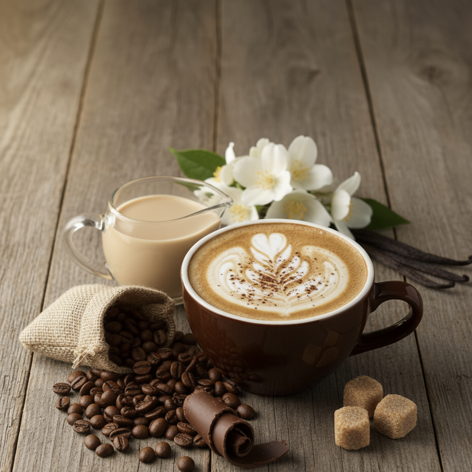 El placer de un café recién hecho con toques de chocolate y caramelo