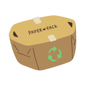 Símbolo de packaging reciclable que refleja el uso de materiales kraft y libres de plásticos.