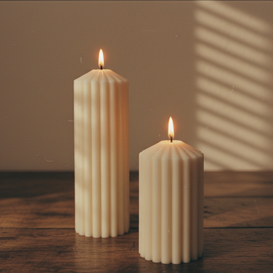 Pack de 2 velas acanaladas decorativas de cera de soja ecológica Velatea
