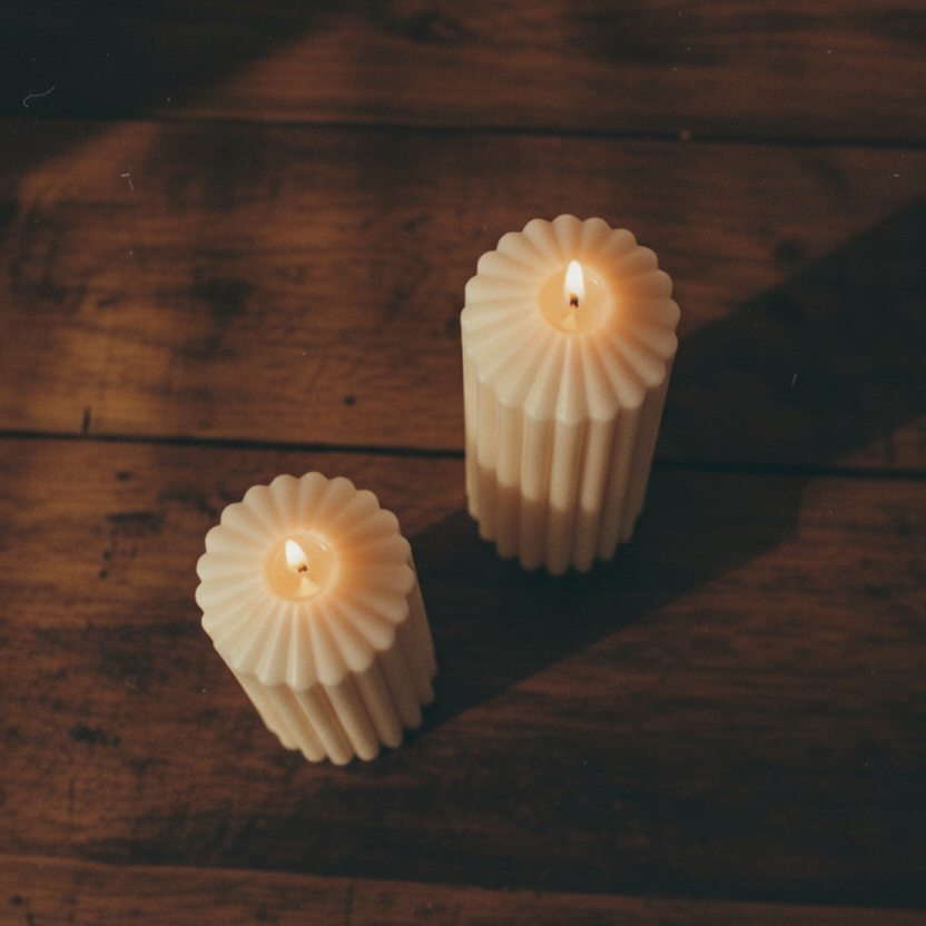 Velas acanaladas artesanales de cera de soja Velatea hechas a mano en España