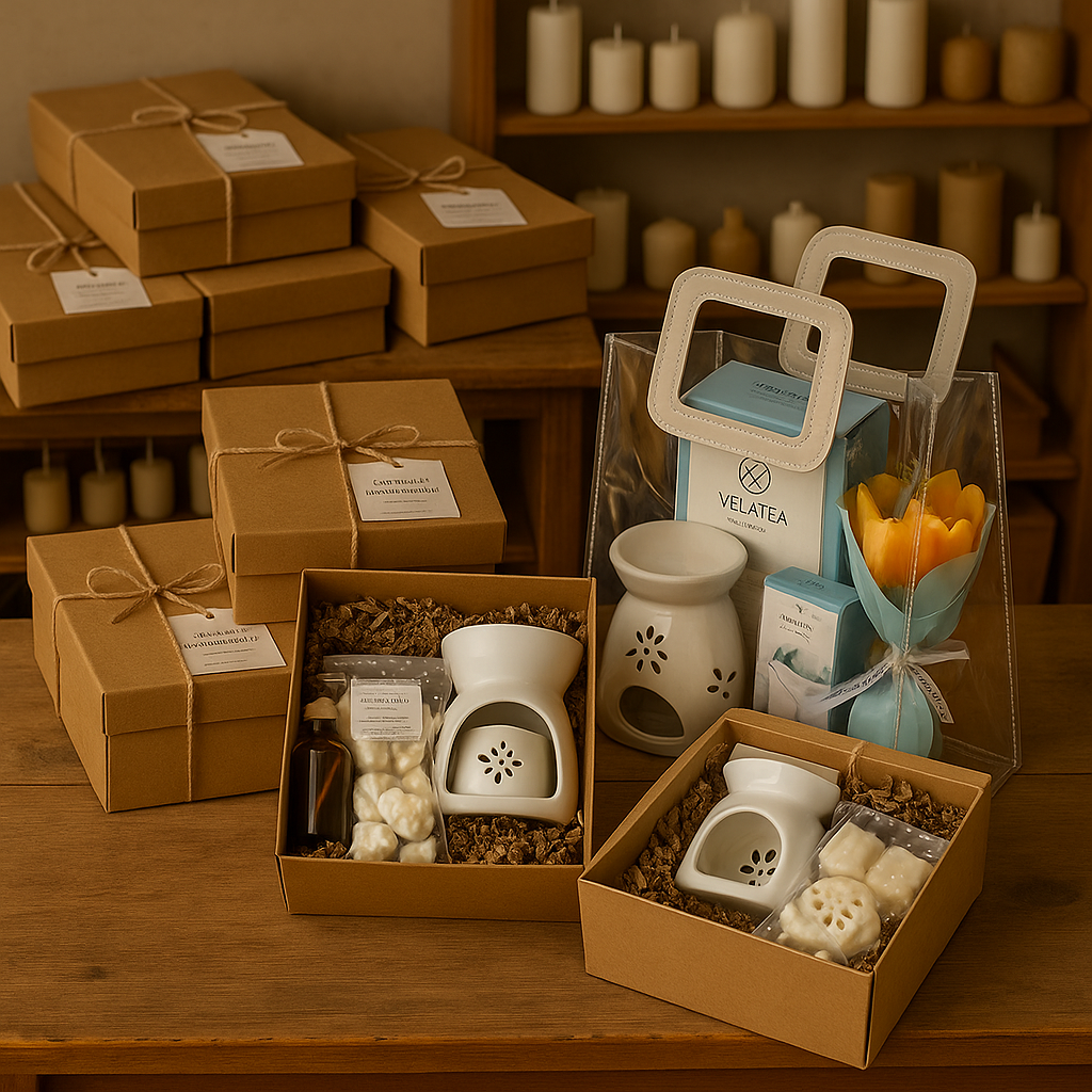 Imagen de packs y ediciones especiales Velatea, elaborados a mano en España con velas y wax melts de soja, ideales para regalar en ocasiones únicas.