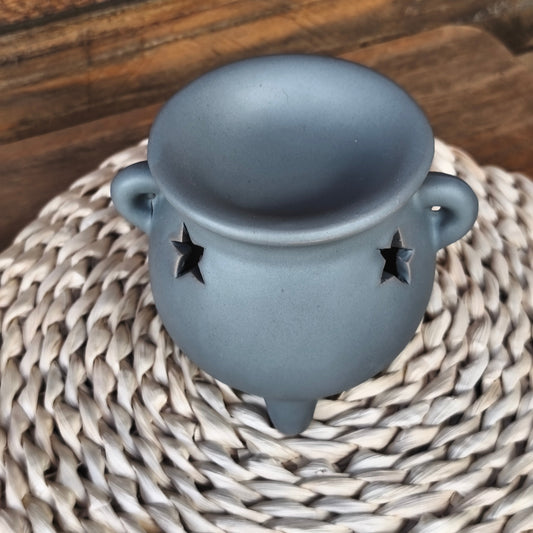 Quemador caldero de estrellas en cerámica esmaltada gris y azul de Velatea